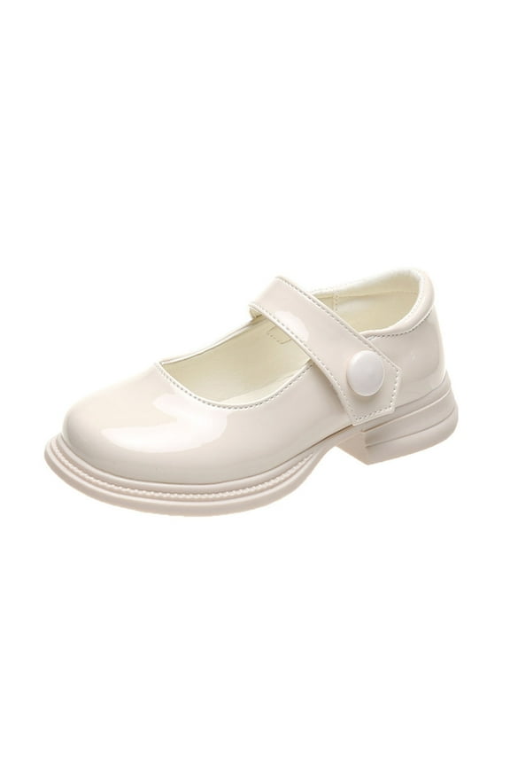 Girls School Uniform Dress Shoes Round-Toe Formal School Soft Mary Jane Shoes Heart-Shape Diamond Strap Flats