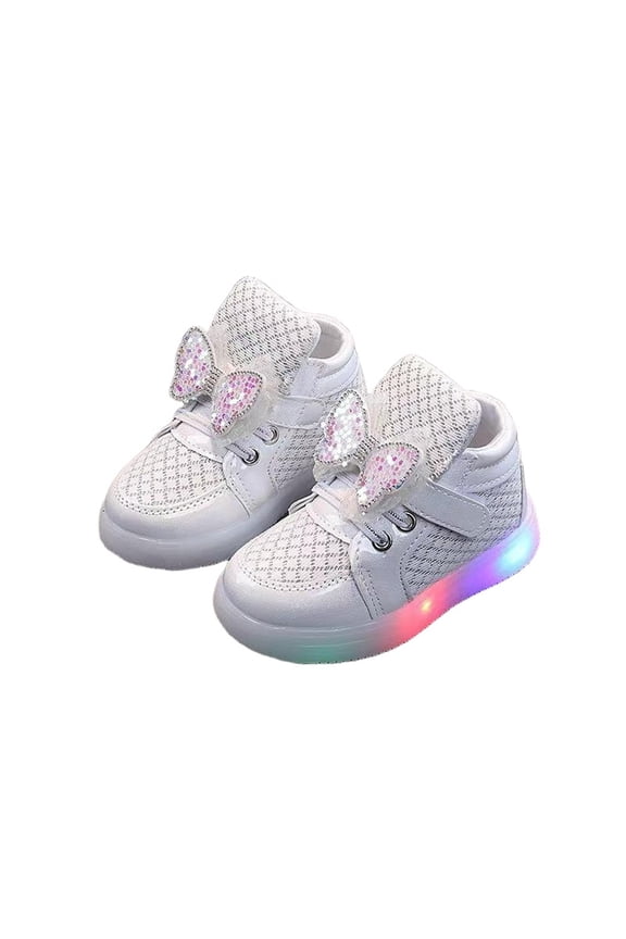 Girls Shoes Light-Up Sneakers Kid Cute Bow High Top Shoes with Hook and Loop Comfort Outdoor Sport Walking School Soft Shoe