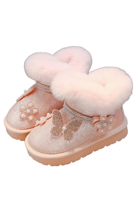 Girls Snow Boots Warm Winter Fuzzy Short Boots Insulated Sparkling Sequin Outdoor Boots for Toddler Little/Big Kids