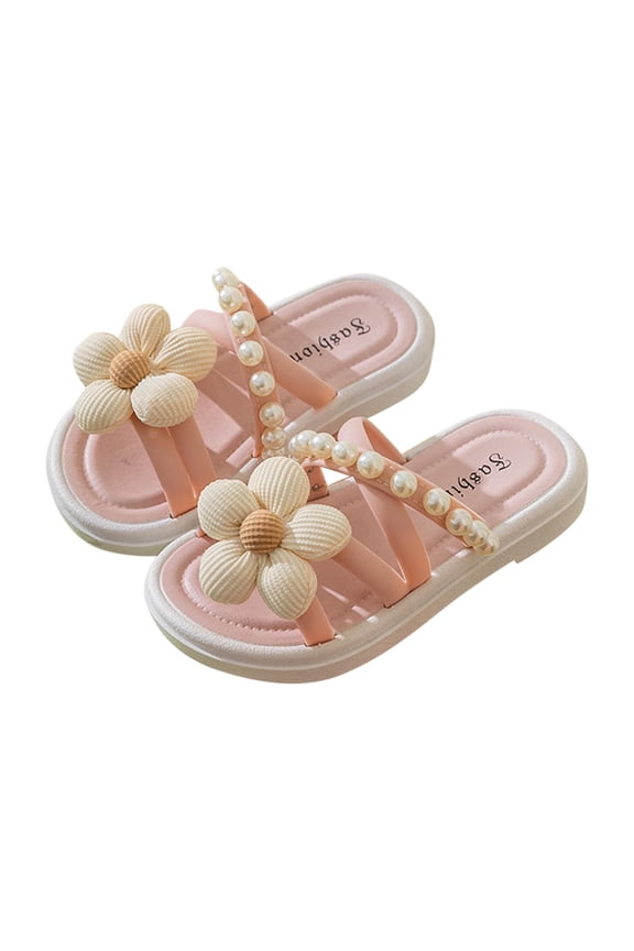 Girls Soft Sole House Slippers Kids Open Toe Cozy Comfy Soft Home Shower Shoes 3D Flowers Cute Sweet Slippers