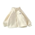 thumbnail image 1 of Owordtank Girls Stand Collar O-Ring Zip Up Fleece Jacket With Chest Label Patch Ribbed Cuffs, 1 of 6