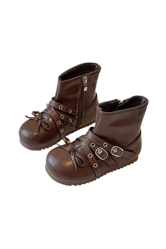 Girls Steampunk Fashion Mid Calf Boots Side Zipper Faux Leather Short Boots Riding Shoes