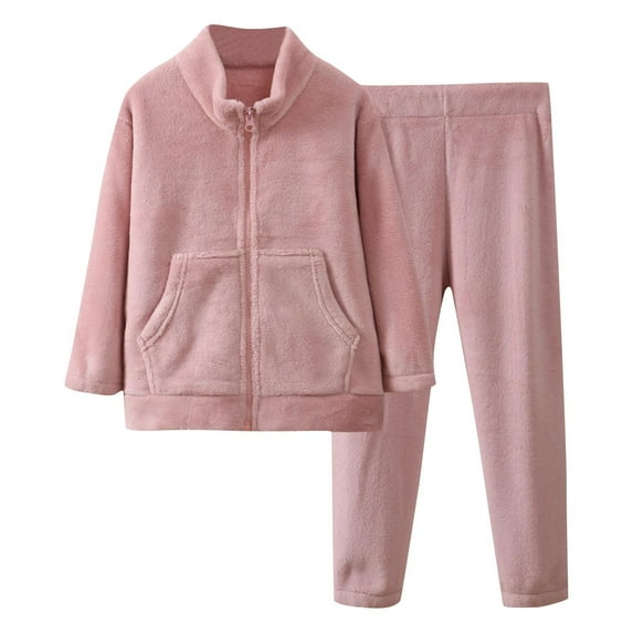 Owordtank Girls Suit Set - 2 Piece Cozy Sherpa Lined Zip Up Hoodie and Cargo Jogger Sweatpants for Girls
