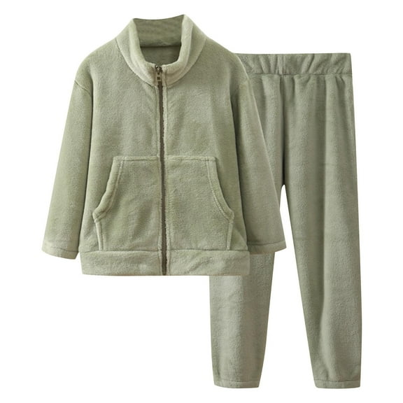 Owordtank Girls Suit Set - 2 Piece Cozy Sherpa Lined Zip Up Hoodie and Cargo Jogger Sweatpants for Girls