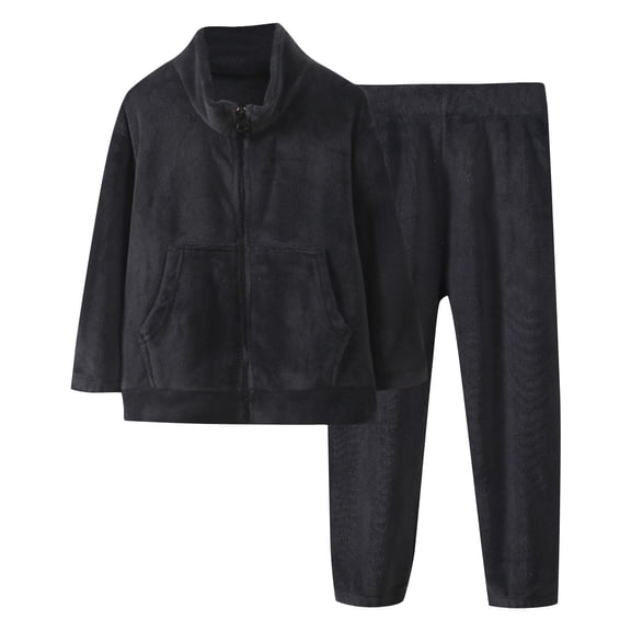 Owordtank Girls Suit Set - 2 Piece Cozy Sherpa Lined Zip Up Hoodie and Cargo Jogger Sweatpants for Girls