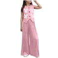 thumbnail image 1 of Owordtank Girls' Summer Blazer Set - Sleeveless Tank & Pleated Wide Leg Pants, Elegant 2-Piece Suit, 1 of 8