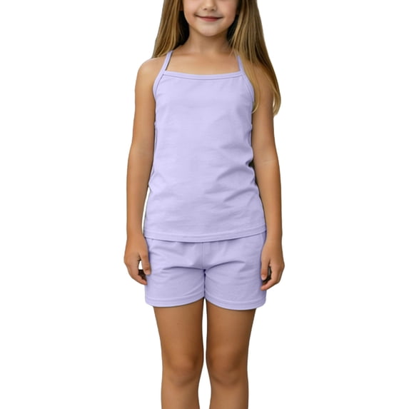 Owordtank Girls Summer Outfits 2 Piece Cotton Cami Tops and Shorts Sets Lounge Clothes for Kids 4-15 Years