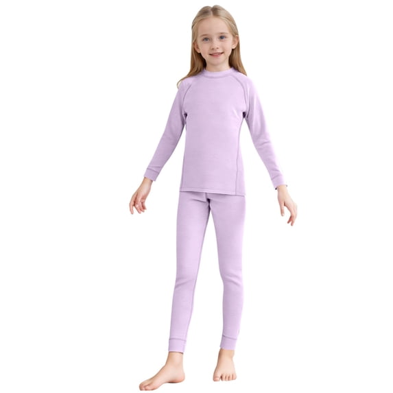 Owordtank Girls' Thermal Underwear Set - Slim Fit Long Sleeve Shirt & Leggings for Fall & Winter
