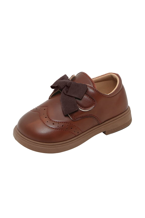 Girls Toddler Kids Vintage Leather Shoes Low Heel Bowknot Dress Shoes School Uniform Casual Party Footwear