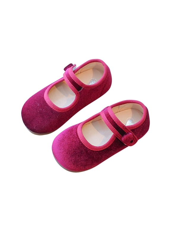 Girls' Velvet Mary Jane Shoes Ballerina Flats Cute Flower Girl Wedding Party Low Heel Shoes