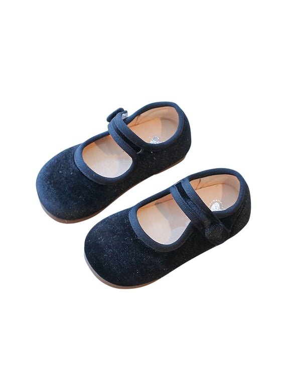 Girls' Velvet Mary Jane Shoes Ballerina Flats Cute Flower Girl Wedding Party Low Heel Shoes
