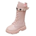 thumbnail image 1 of Owordtank Girls White Boots Lace-Up Side Zipper Knee High Boot Casual Pu Leather Punk Goth Shoes for Kids, 1 of 8