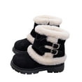 thumbnail image 1 of Owordtank Girls Winter Snow Boots Fur Lined Mid Calf Boots Lug Sole Suede Warm Boot Outdoor Shoes for Kids, 1 of 8