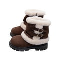 thumbnail image 1 of Owordtank Girls Winter Snow Boots Fur Lined Mid Calf Boots Lug Sole Suede Warm Boot Outdoor Shoes for Kids, 1 of 8