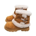 thumbnail image 1 of Owordtank Girls Winter Snow Boots Fur Lined Mid Calf Boots Lug Sole Suede Warm Boot Outdoor Shoes for Kids, 1 of 8