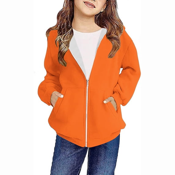 Owordtank Girls Zip Up Hoodie Casual Long Sleeve Pocket Sweatshirt Jacket 4-12Years