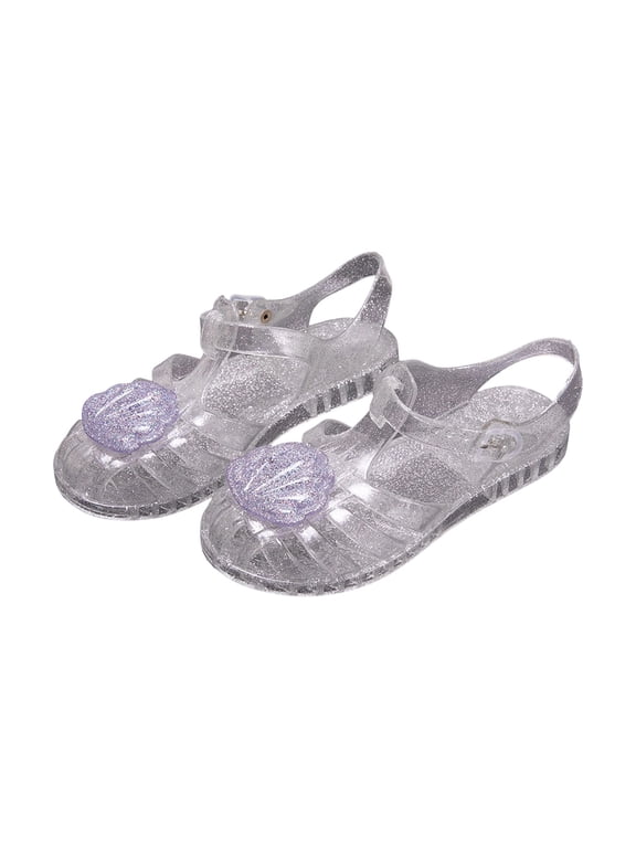 Glitter Shell Jelly Sandals Girls Dressy Summer Shoes Comfy Closed Toe Flats Toddler Beach Footwear Kids