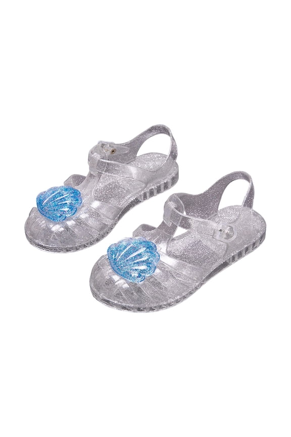 Glitter Shell Jelly Sandals Girls Dressy Summer Shoes Comfy Closed Toe Flats Toddler Beach Footwear Kids