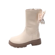 Owordtank Goth Riding Boots for Little Girl/Big Girl Equestrian Boot with Pearl Bows Deco Fancy Mid Calf Booties