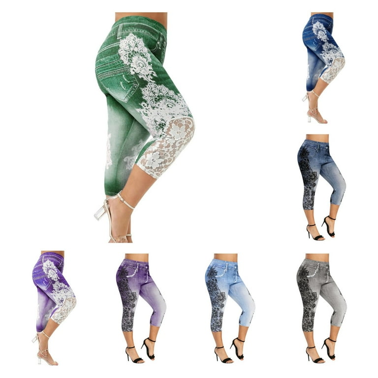 Owordtank High Waisted Capris for Women Plus Size Casual Lace Trim Capri  Pants Plus Size