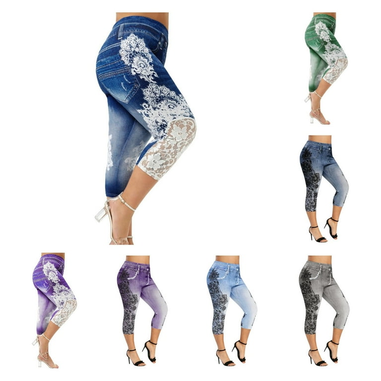 Owordtank High Waisted Capris for Women Plus Size Casual Lace Trim Capri  Pants Women's Capris under 10