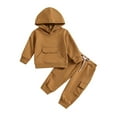 thumbnail image 1 of Owordtank Infant Baby Boys Pants Set Hooded Solid Sweatshirt Top Pocket Elastic Waist Pants 2Pcs Outfits Fall Winter Suit, 1 of 5