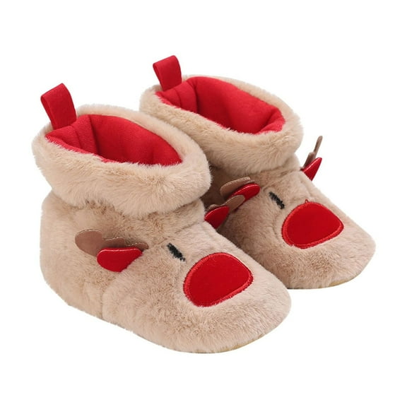 Owordtank Infant Newborn Baby Girls Boys Christmas Boots Soft Sole Crib Fleece Prewalker Shoes Footwear Winter Warm Booties