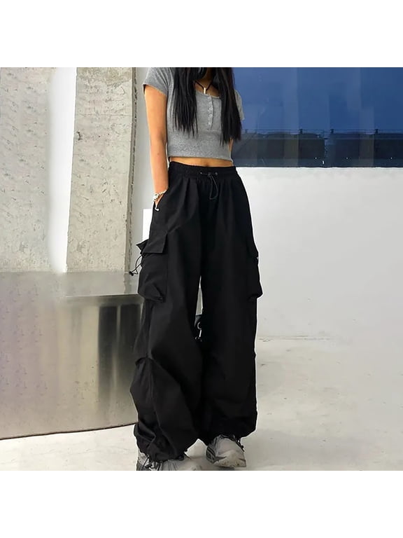 Juniors Cargo Pants - Streetwear Baggy Cargo Pants for Women Ladies Juniors Wide Leg Palazzo Pants