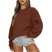 Owordtank Juniors Crew Neck Sweatshirts Oversized Long Sleeve Pullover Cute Tops Women Women's Winter Trends