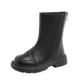 thumbnail image 1 of Owordtank Kid's Girls Leather Zipper Mid Calf Riding Fall Winter Solid Color Cozy Boots, 1 of 8
