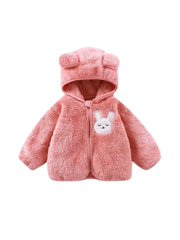 Kids Bear Ear Hooded Fleece Jacket Bunny Patch Warm Outerwear