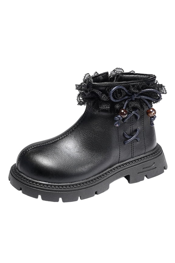 Kids Casual Ankle Boot Round Toe British Vegan Leather Slip-On Boots Autumn Winter Snow Booties Non Slip Outsole