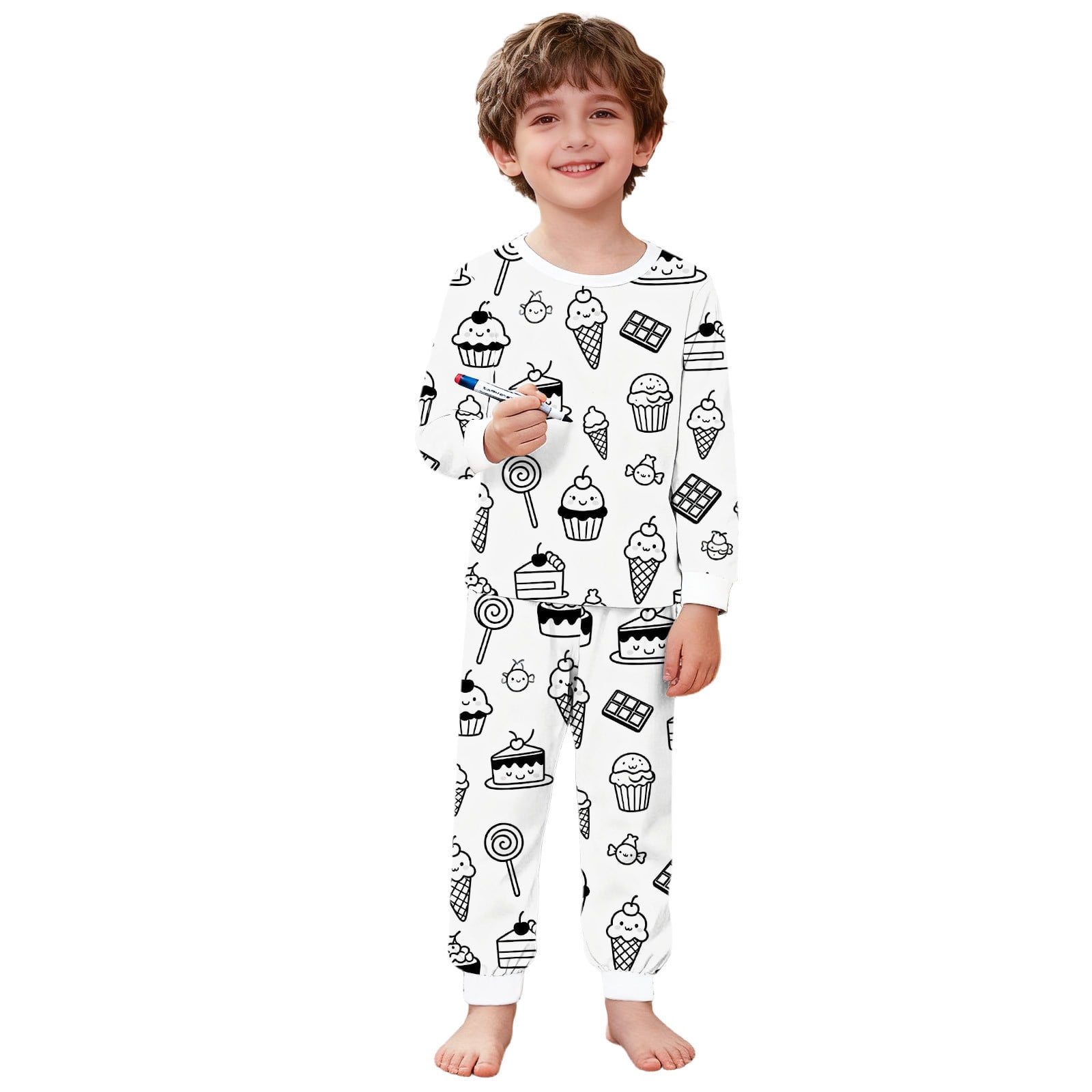 Owordtank Kids DIY Colorable Pants Set Boys Girls Hand Painted T Shirts and Pants Sets Funny Cartoon Coloring 2 Piece Outfits