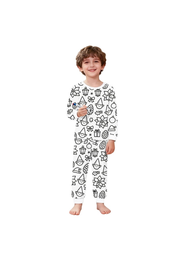 Kids DIY Colorable Pants Set Boys Girls Hand Painted T Shirts and Pants Sets Funny Cartoon Coloring 2 Piece Outfits