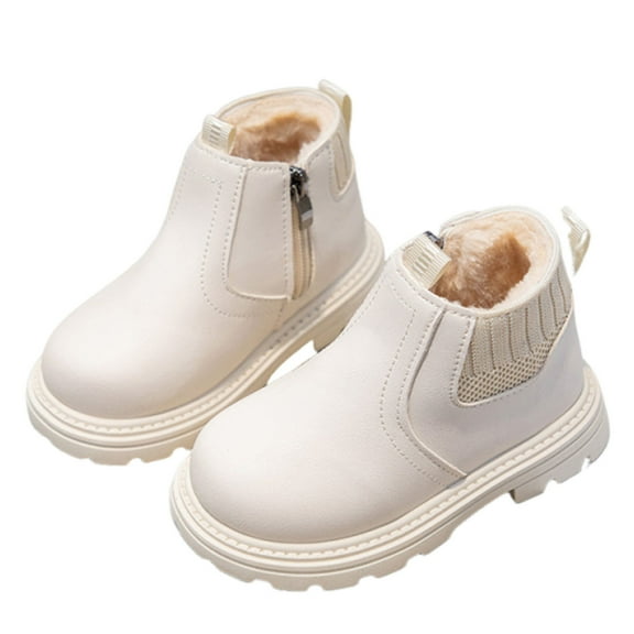 Owordtank Kids Girls Ankle Boots Side Zipper Leather Chelsea Booties Winter Fall Waterproof Outdoor Toddlers Shoes