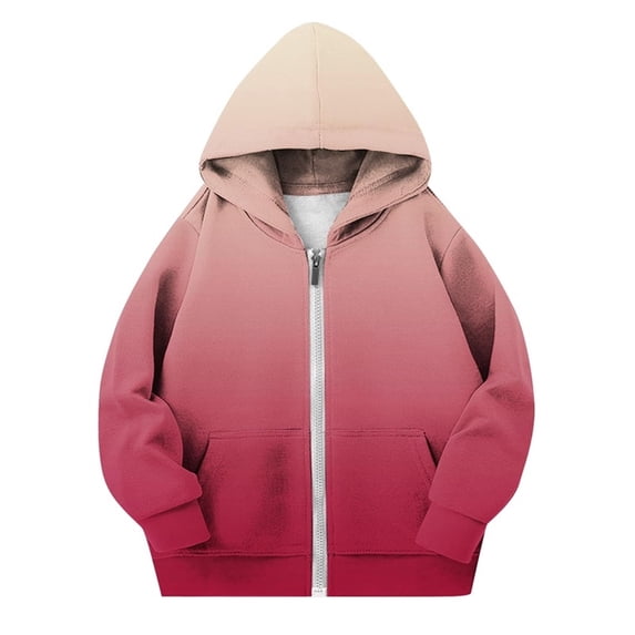 Owordtank Kids Gradient Full Zip Hooded Sweatshirt Jacket With Front Kangaroo Pocket