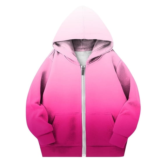 Owordtank Kids Gradient Full Zip Hooded Sweatshirt Jacket With Front Kangaroo Pocket