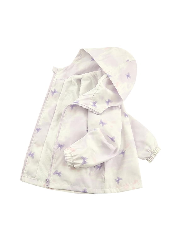 Kids Hooded Heart Print Windbreaker Zip Up Elastic Cuff Lightweight Outdoor Jacket
