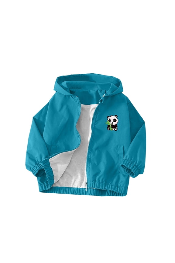 Kids Hooded Light Windbreaker Front Cartoon Panda Print Mesh Lined Full Zip Elastic Cuff Casual Outerwear