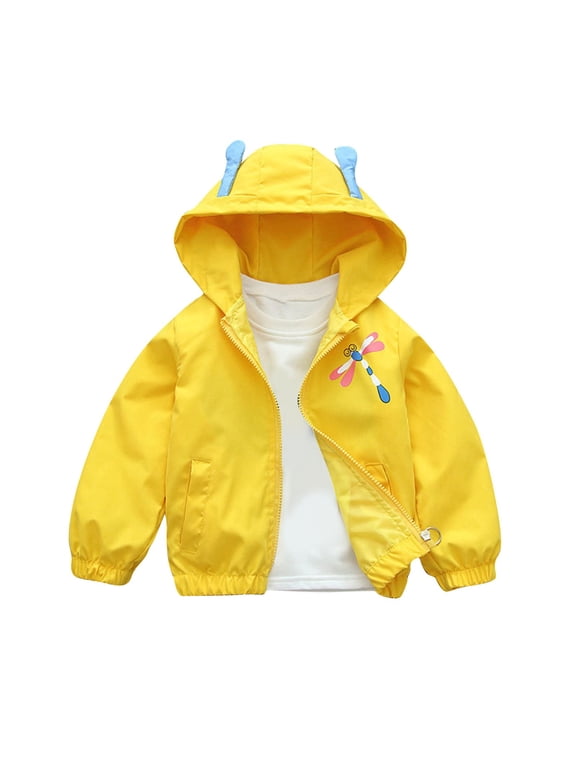 Kids Hooded Windbreaker With Dragonfly Print Cute Spring Outerwear