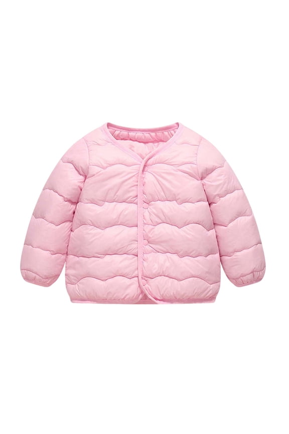 Kids Light Quilted Liner Jacket V-Neck Button Wave Stitch Warm Inner Outerwear