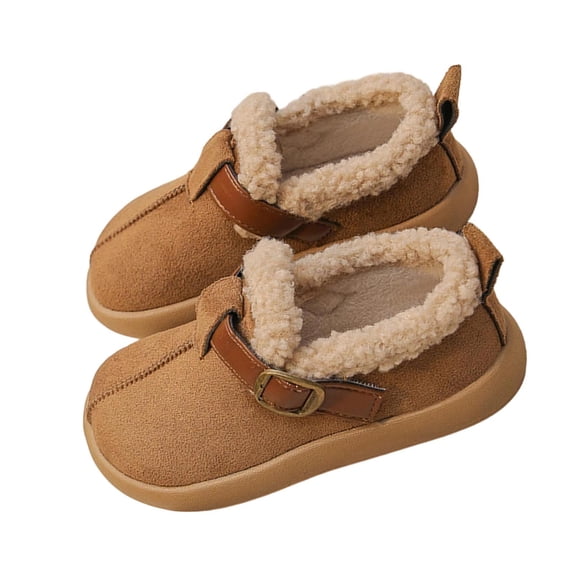 Owordtank Kids Plush Round Toe Slip-On Flats, Women's Plush Lined Orthopedic Slip-On Shoes, Retro Buckle Strap Round Toe Flat Loafers