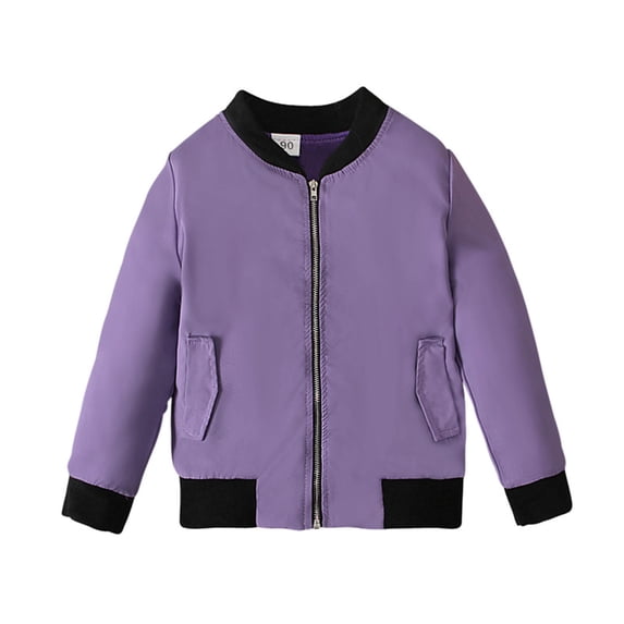 Owordtank Kids Rib Cuff Baseball Bomber Jacket Full Zip Side Pockets Zipper Sleeve Pocket Lightweight Casual Outerwear