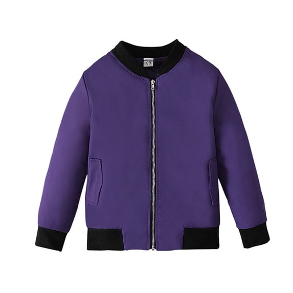 Owordtank Kids Rib Cuff Baseball Bomber Jacket Full Zip Side Pockets Zipper Sleeve Pocket Lightweight Casual Outerwear
