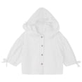 thumbnail image 1 of Owordtank Kids Ruffle Hooded Button Shirt Striped Floral Jacket Bow Cuff Lightweight Sun Protection Outerwear, 1 of 5