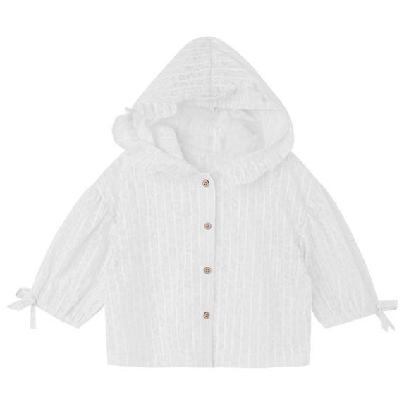 Owordtank Kids Ruffle Hooded Button Shirt Striped Floral Jacket Bow Cuff Lightweight Sun Protection Outerwear