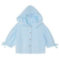 thumbnail image 1 of Owordtank Kids Ruffle Hooded Button Shirt Striped Floral Jacket Bow Cuff Lightweight Sun Protection Outerwear, 1 of 3