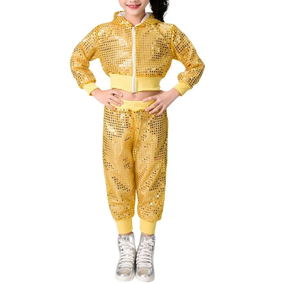 Owordtank Kids Sequin Performance Costume 2 Pieces With Sequin Jacket And Sequin Pants For 1-8 Years