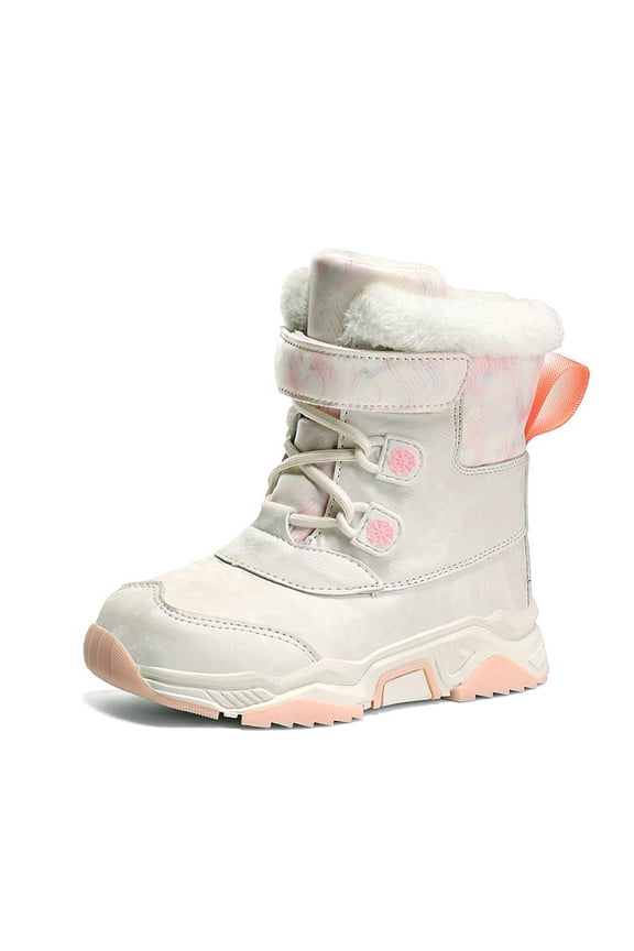 Kids Snow Boots Boys Girls Warm Faux Fur Lined Winter Mid Calf Boots Cold Weather Shoes