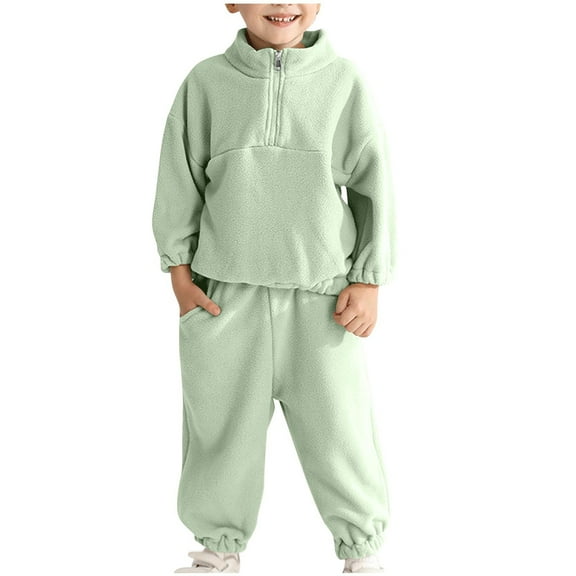 Owordtank Kids Zip Up Hoodies Fuzzy Fleece Quarter Zip Pullover Soft Warm and Jogger Bottoms Pants for 6M-11T